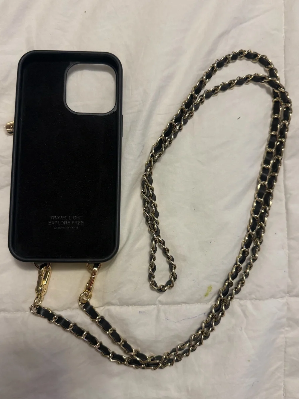 15 Pro Max Black Phone Crossbody Case with Gold Chain Strap